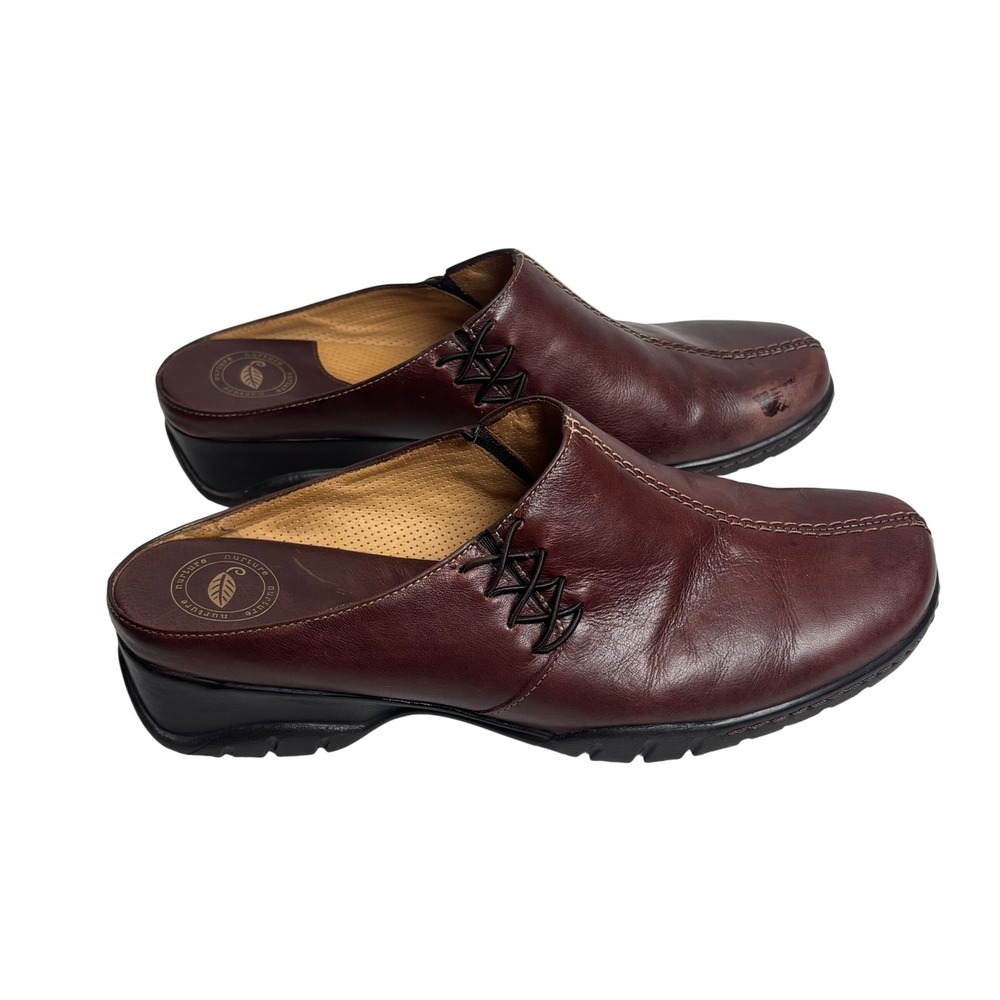 Nurture Leather Mules Women 8M Brown Paprika 33B Lace Up Detail Comfort Casual